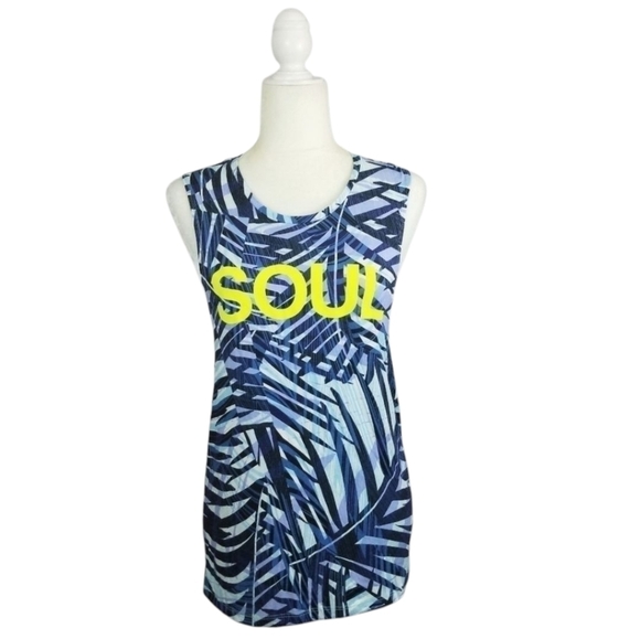Soulcycle blue palm leaf print SOUL sleeveless active top women's size Small - Picture 1 of 9